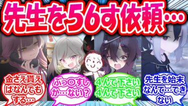 【SS】便利屋68に先生を56して欲しいという依頼が入り先生を始末する覚悟を決めた世界線に対する先生たちの反応【ブルアカ・ブルーアーカイブ・ブルアカ反応集・曇らせ】