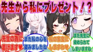 【SS】先生から少し遅めのクリスマスプレゼント＆お年玉を貰い、歓喜で胸がいっぱいになるブルアカ生徒に対する反応集【ブルアカ/まとめ/反応集】