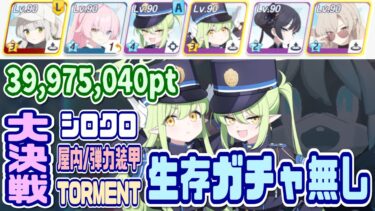 【ブルアカ】弾力装甲：生存ガチャ無し 大決戦シロクロ屋内 TORMENT 39,975,040pt【ブルーアーカイブ】