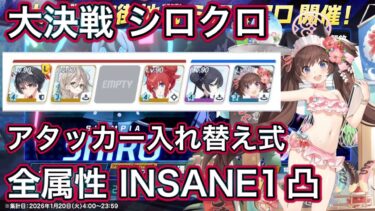 【ブルアカ】大決戦 シロクロ アタッカー入れ替え式 全属性 INSANE1凸 貫通 神秘 振動 重装甲 特殊装甲 振動装甲【ブルーアーカイブ】