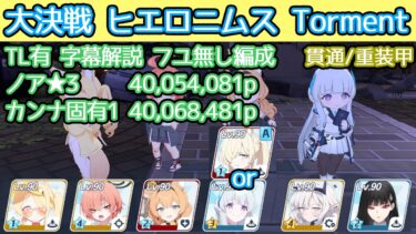 【ブルアカ】大決戦 ヒエロニムス Torment 貫通(重装甲) フユ無し編成 ノア★3 or カンナ固有1 40,068,481p 字幕解説 TL有