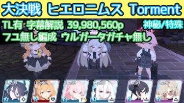 【ブルアカ】大決戦 ヒエロニムス Torment 神秘(特殊装甲) フユ無し編成 39,980,560p 字幕解説 TL有