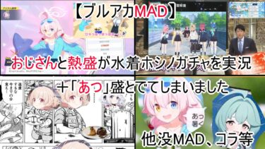 【ブルアカMAD】　おじさんと熱盛が水着ホシノガチャを実況＋「あつ」盛とでてしまいました　他没MAD、コラ等