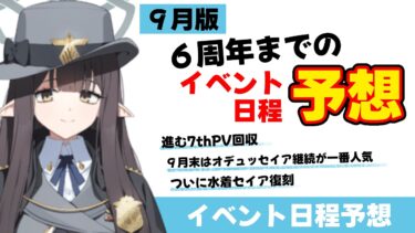 【イベント日程】９月版６周年までのイベント日程予想　水着セイアついに復刻！？　月末はオデュッセイアが筆頭か？【ブルーアーカイブ】