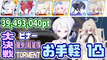 【ブルアカ】軽装備：お手軽 大決戦ビナー屋外 TORMENT 1凸 39,493,040pt【ブルーアーカイブ】