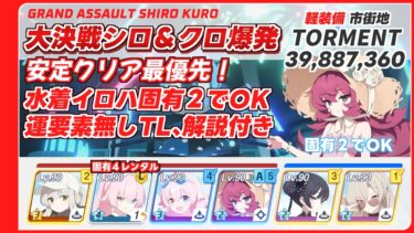 【ブルアカ】大決戦シロクロ爆発 Torment １凸 イロハ固有２ 安定クリア最優先(39,887,360)  音声字幕付き【ブルーアーカイブ】