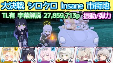【ブルアカ】大決戦 シロクロ Insane 市街地 振動(弾力装甲)  27,859,713p TL有 字幕解説